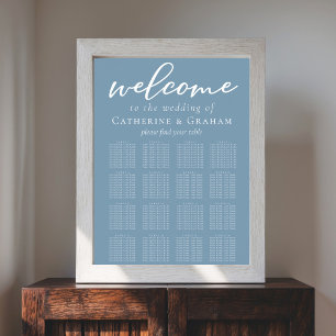 Póster Tabla de asientos Minimalistas del Boda azul turbi