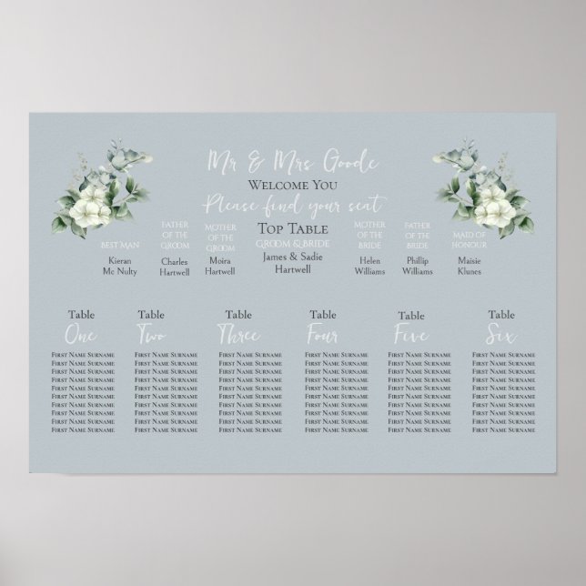 Póster Tabla de asientos modernos para eucaliptos 6 Tabla (Frente)