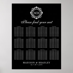 Póster Tabla de asientos Ornate Floral Monograma Boda