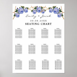 Póster Tabla de asientos Oro Geométrico Azul Floral Wed 1