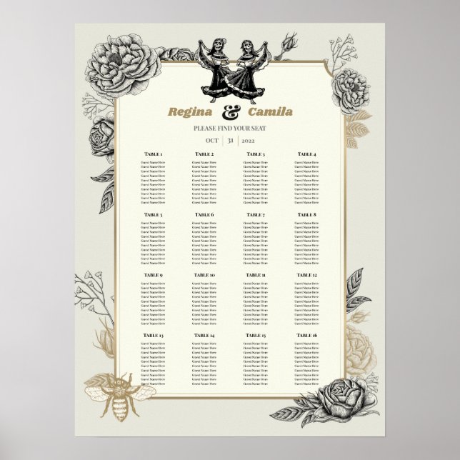 Póster Tabla de asientos para Bodas de Calaveras (Lesbian (Frente)