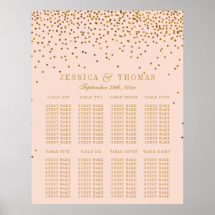 Póster Tabla de asientos para Bodas de confetti rosado y 