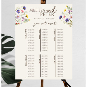 Póster Tabla de asientos para Bodas de flores silvestres