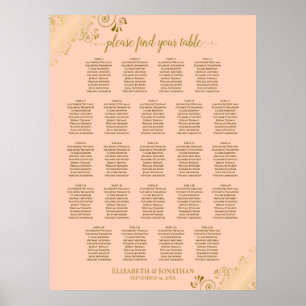 Póster Tabla de asientos para Bodas de mesa 23 y color de