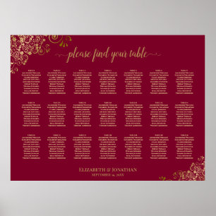 Póster Tabla de asientos para Bodas de mesa Gold on Burgu