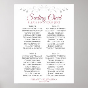 Póster Tabla de asientos para Bodas de mesa Rosa y blanco