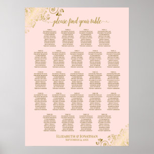 Póster Tabla de asientos para Bodas de mesa Rubor Pink & 