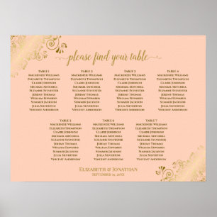 Póster Tabla de asientos para Bodas de tabla de color y o