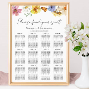 Póster Tabla de asientos para Bodas del Boho de Flor silv
