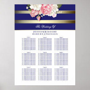 Póster Tabla de asientos para Bodas florales blancos y de