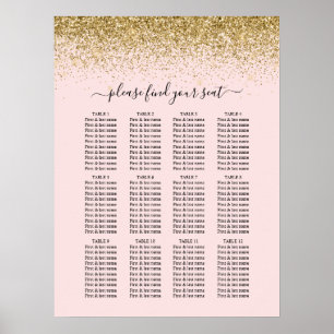 Póster Tabla de asientos para Bodas Purpurinas Rubor Pink