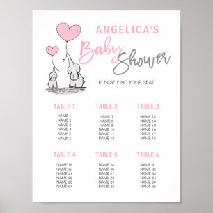 Póster Tabla de asientos para Chicas elefantes rosados de