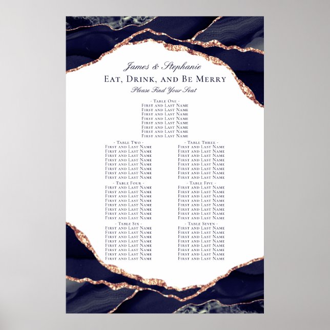 Póster Tabla de asientos para el Boda del Agate Azul de l (Frente)