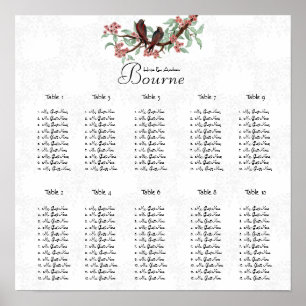 Póster Tabla de asientos rosa de pájaro de color burdeos 