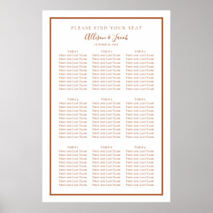 Póster Tabla de asientos simple de Boda blanco y algodón