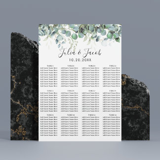 Póster Tabla de asientos simple del Boda Eucalyptus Green