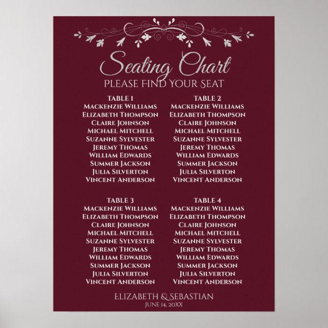 Póster Tabla de asientos simple para Bodas de mesa de Bor (Frente)