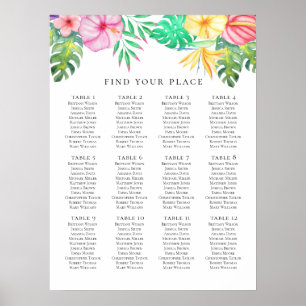 Póster Tabla de asientos tropical. Boda exótico de verano