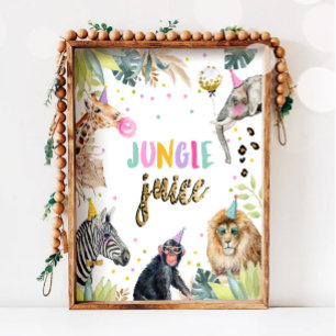 Póster Tabla de bebidas de cumpleaños para animales de Sa