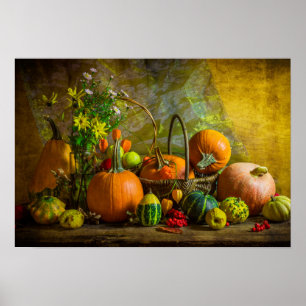 Póster Tabla de configuración de calabazas de otoño de Ha