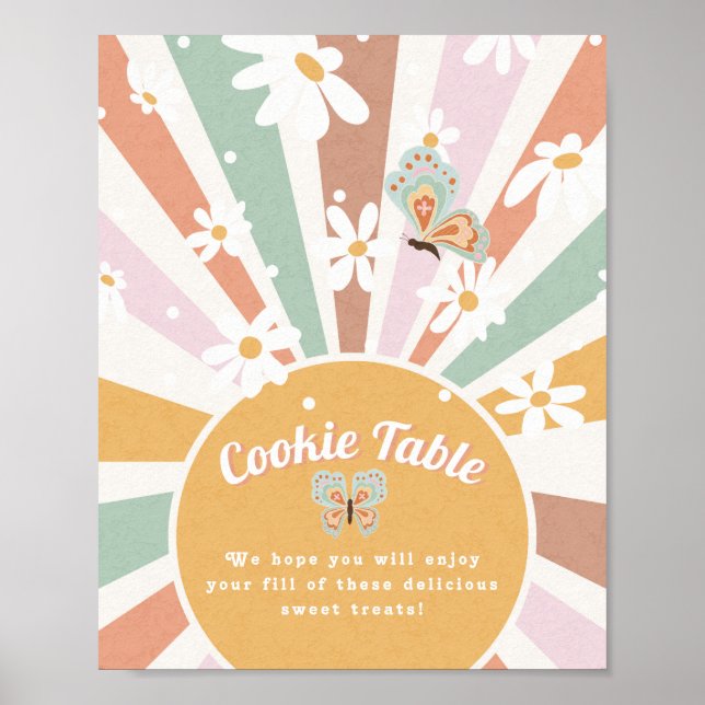 Póster Tabla de cookies Baby Shower de Hippie Retro 70 (Frente)