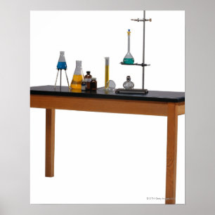 Póster Tabla de laboratorio con químicos