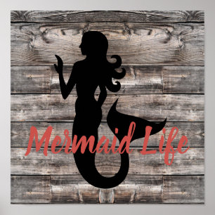 Póster tabla de madera náutica MERMAID LIFE