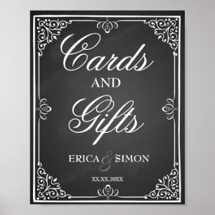 Póster tabla de regalos y tarjetas de boda