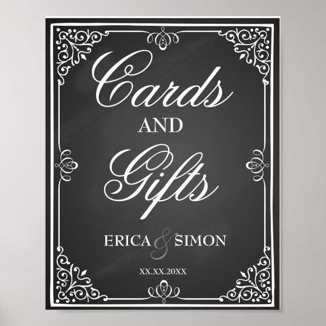 Póster tabla de regalos y tarjetas de boda (Frente)