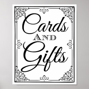 Póster tabla de regalos y tarjetas de boda
