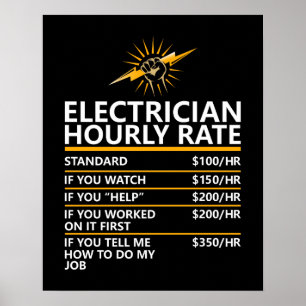 Póster Tabla de tarifa por hora de electricista divertida