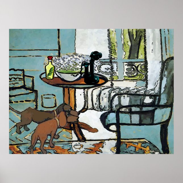 Póster Tabla de teléfonos y estilo Matisse de Dachshunds (Frente)