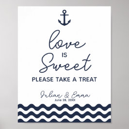 Póster Tabla dulce boda náutico signo azul marino