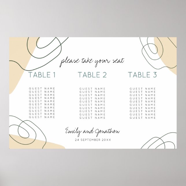 Póster Tabla Formas Script 3 Tabla de asientos Pequeños B (Frente)