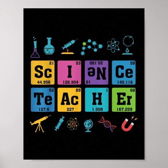 Póster Tabla periódica de elementos de química para profe (Frente)