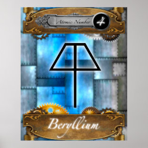 Póster Tabla periódica Número atómico de berilio #4 Poste