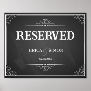 Póster tabla reservada de pizarra de señas para bodas