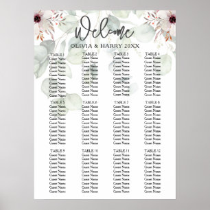 Póster Tabla Tabla de asientos Boda de eucalipto
