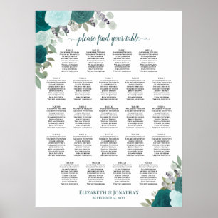 Póster Tabla verde azulada de asientos para Bodas de tabl