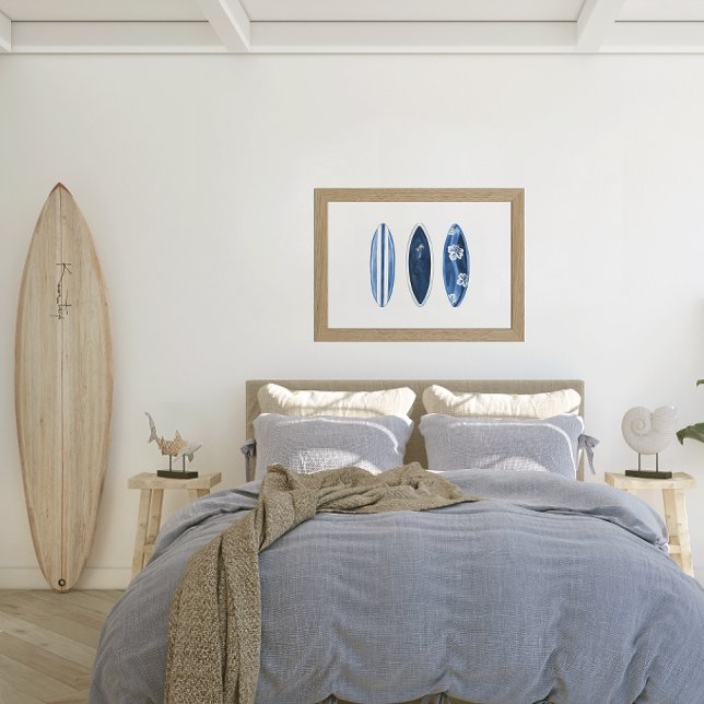 Póster Tablas de Surf de Acuarela Azul Surfs Up (Surfboards art poster)