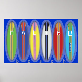 Póster tablas de surf de Malibu Beach