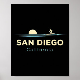 Póster Tablas de surf retro de San Diego California Veran