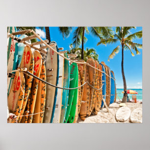 Póster Tablas hawaianas en la playa de Waikiki, Hawaii