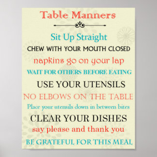 Póster Table Manners Reminder Poster