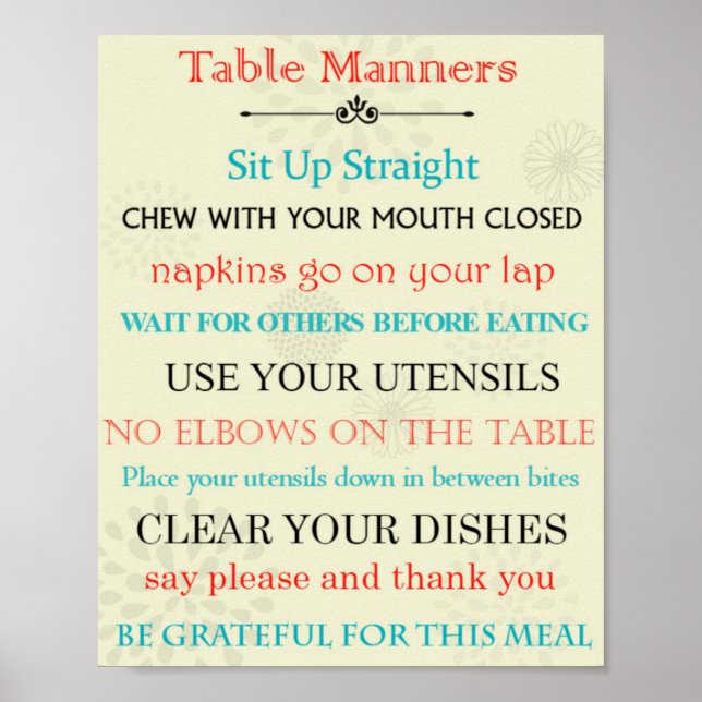 Póster Table Manners Reminder Poster (Frente)