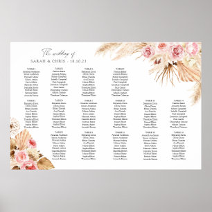 Póster table Plan Wedding seating chart Boho Floral