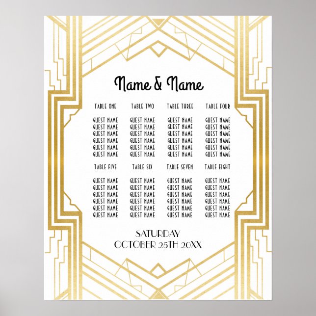 Póster Table Wedding Gatsby Art Deco 1920s Poster Seating (Frente)