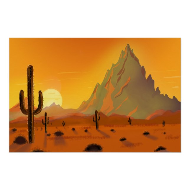 Póster Tableau d'art des 2 cactus en fond de désert aride (Anverso)