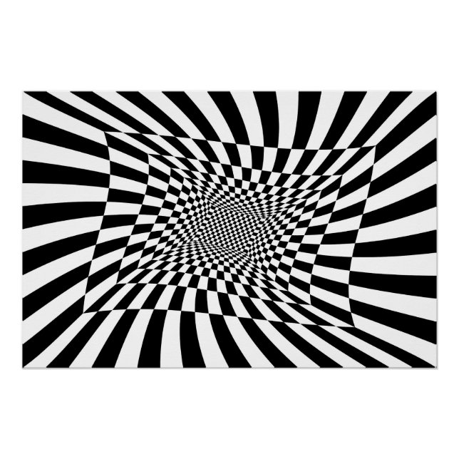 Póster tablero de ajedrez psicodélico blanco y negro (Anverso)