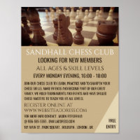 Tablero de ajedrez, publicidad de club de ajedrez